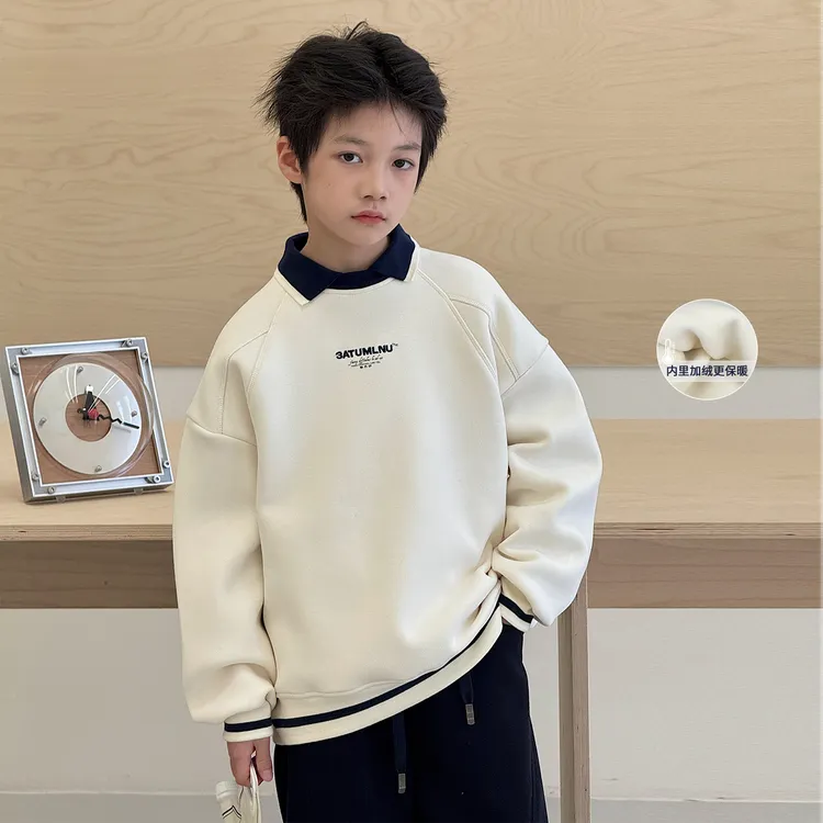 【黑标】男童加绒卫衣冬装中大童学院风POLO衫儿童洋气套头衫AB1172
