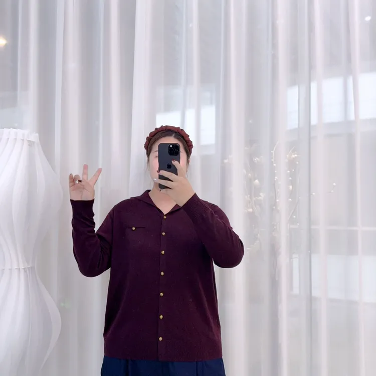 杨梅紫 933【胖宝】连帽优雅时尚百搭气质长袖宽松开衫妈妈装