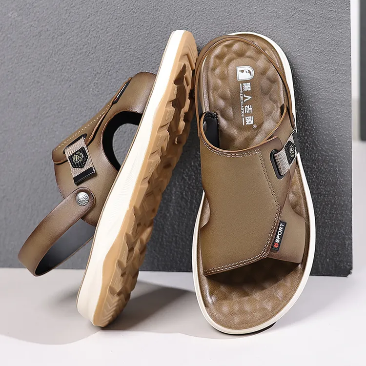 黑人老头凉鞋夏季牛筋底耐磨防滑软底拖鞋男士外穿舒适透气沙滩鞋