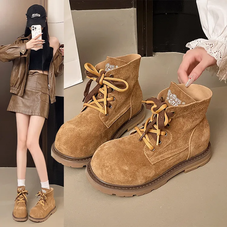 厚底卡皮巴拉马丁靴冬季女2025秋季新款英伦风复古休闲短靴大黄靴