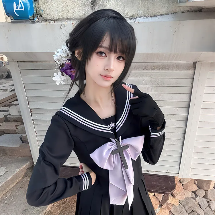 紫三本jk长袖水手服秋冬加厚款西装级垂感面料校供甜美学院风套装