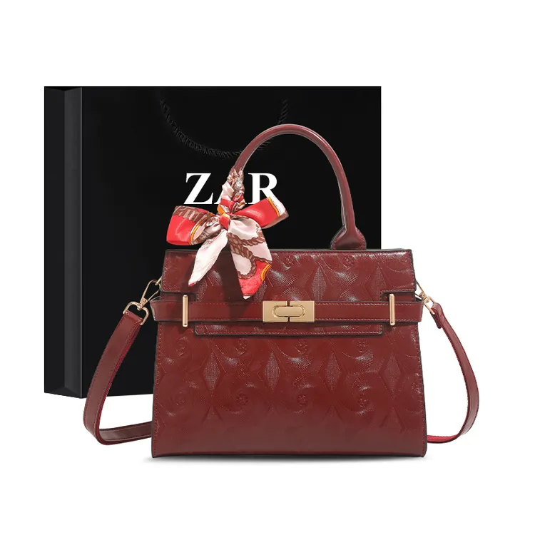 ZAR&RUILR/查瑞娜红色新娘包包女轻奢结婚手提包复古油蜡皮铂金包