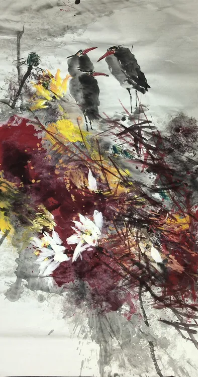 周玫写意荷六尺竖幅180×97适合客厅茶室办公室以及公司大厅