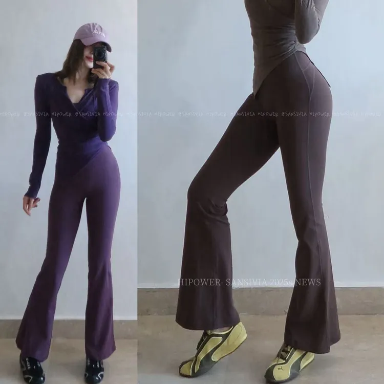 HIPOWER加绒微喇裤高腰运动健身通勤可外穿显瘦显腿长裤子女秋冬