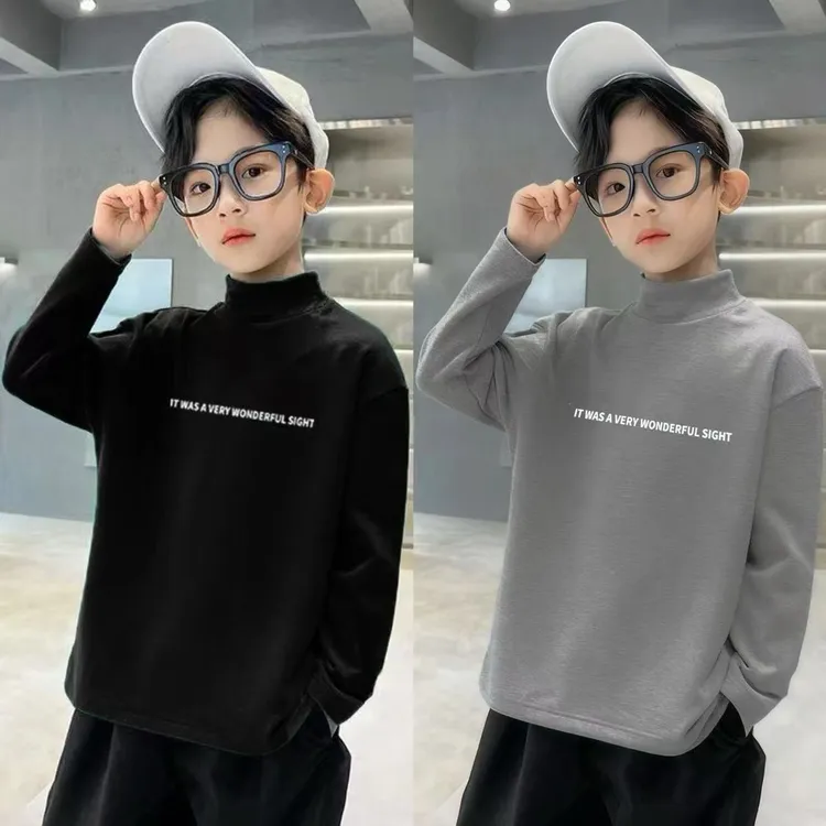 男童打底衫双面德绒儿童保暖内衣新款中大童帅气半高领t恤上衣潮