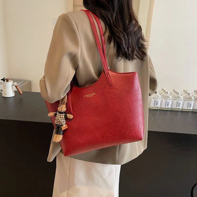 红色大包包女新款结婚新娘包大容量通勤百搭单肩托特包日常可用