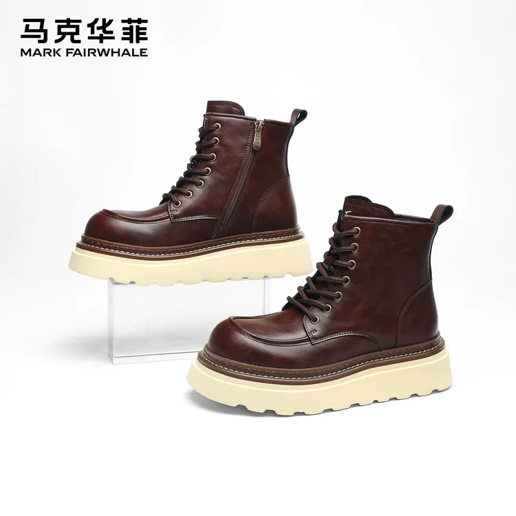 马克华菲马丁靴男款冬季男鞋增高皮靴男士皮鞋工装男靴保暖靴子男