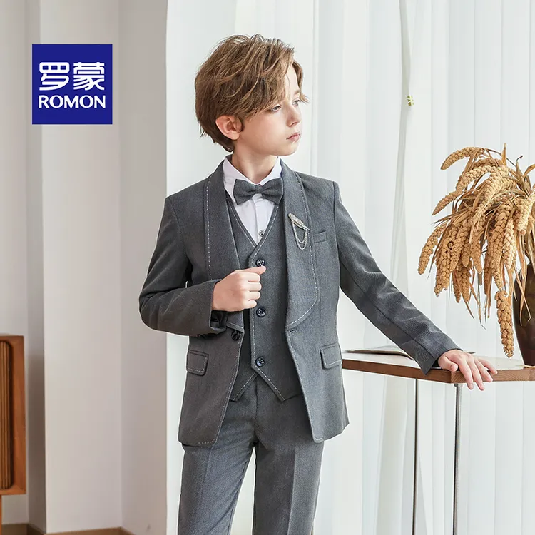 罗蒙英伦常规纯色西服小西服白色外套男童婚礼儿童英伦风休闲