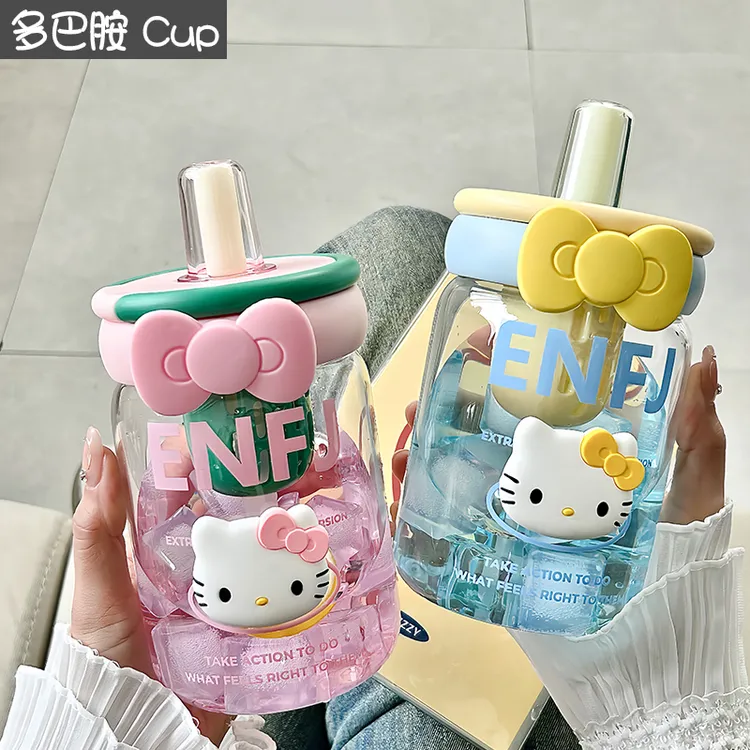 hellokitty水杯2025新款女生高颜值玻璃杯带吸管办公室耐热泡茶杯
