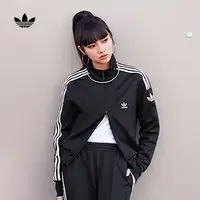 流光风阿迪达斯三叶草秋季女款复古风针织运动立领夹克外套JI7536