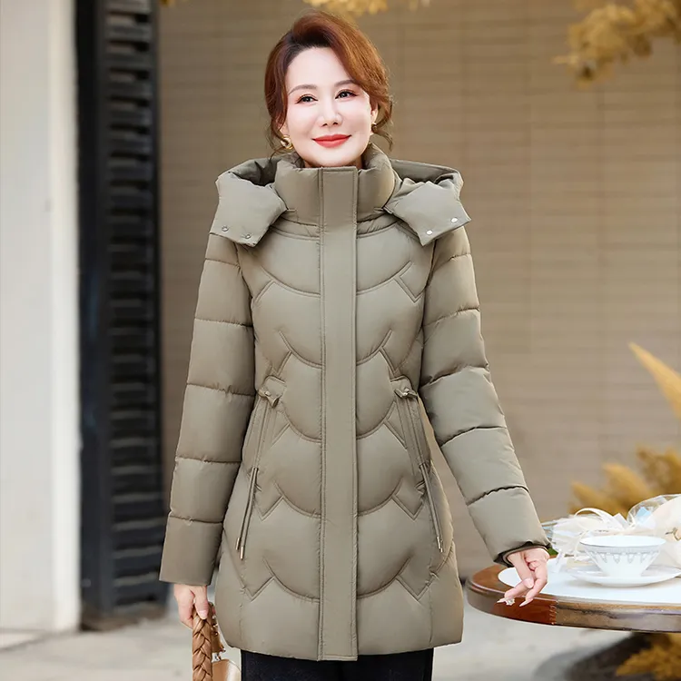 中老年人冬季妈妈装中长款棉服加肥加大码200斤显瘦棉衣加厚棉袄