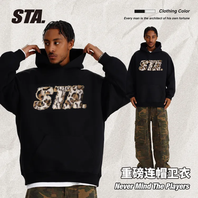 STA国潮400克重连帽重磅男女刺绣绣花款秋冬都市双11好物立冬穿搭
