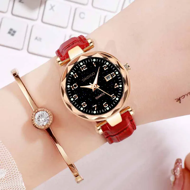 送老婆女表送礼物女士手表简约数字星空皮带腕表防水女表石英表商品图