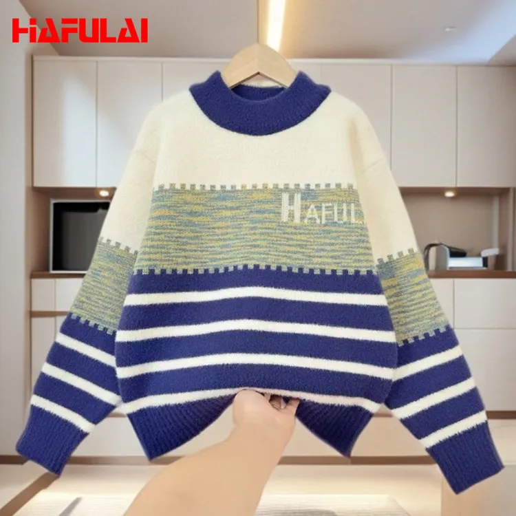 HAFULAI/哈芙莱长袖卡通动漫小熊提花毛衣针织衫秋冬韩版冬季