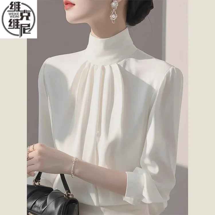 法式气质白色立领雪纺衬衫女2025春夏新款今年流行时尚通勤衬衣服