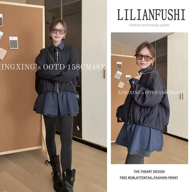 今年流行穿搭一整套2025新款设计感宽松长袖外套显瘦短裙两件套女