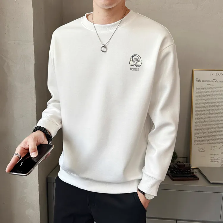 卫衣男款春秋季重磅印花耳机2025新款长袖t恤上衣男士圆领打底衫