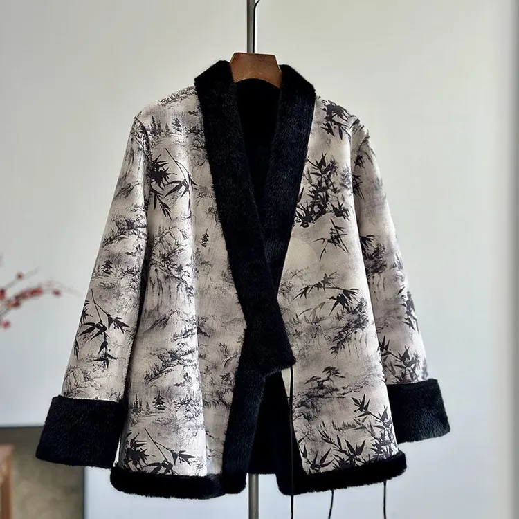 2025新款皮毛一体外套女水貂绒双面穿新中式环保皮草外套气质加厚