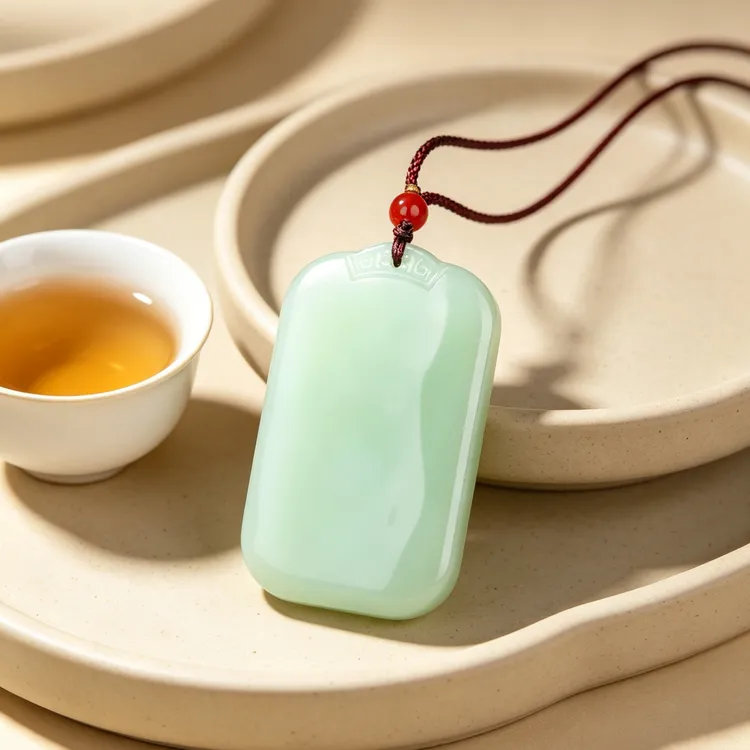老料粉绿无事牌挂件手把件油润 细腻精美饰品可把玩商品图