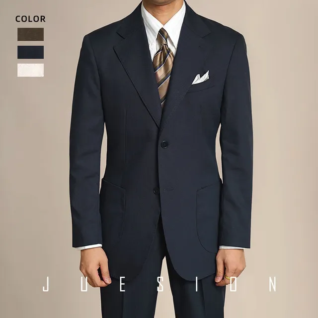 JUESION 意式免烫亚麻那不勒斯西服套装男商务正装新郎结婚礼西装