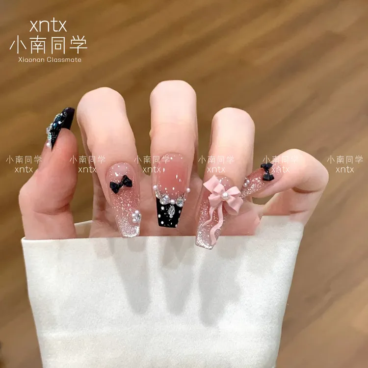 美甲手工穿戴甲中长款指甲贴片超火新娘猫眼显白气质拍婚纱照甲片