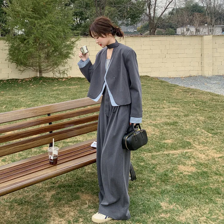 韩剧女主穿搭套装裤2025春秋新款高级感慵懒风松弛感送飘带两件套