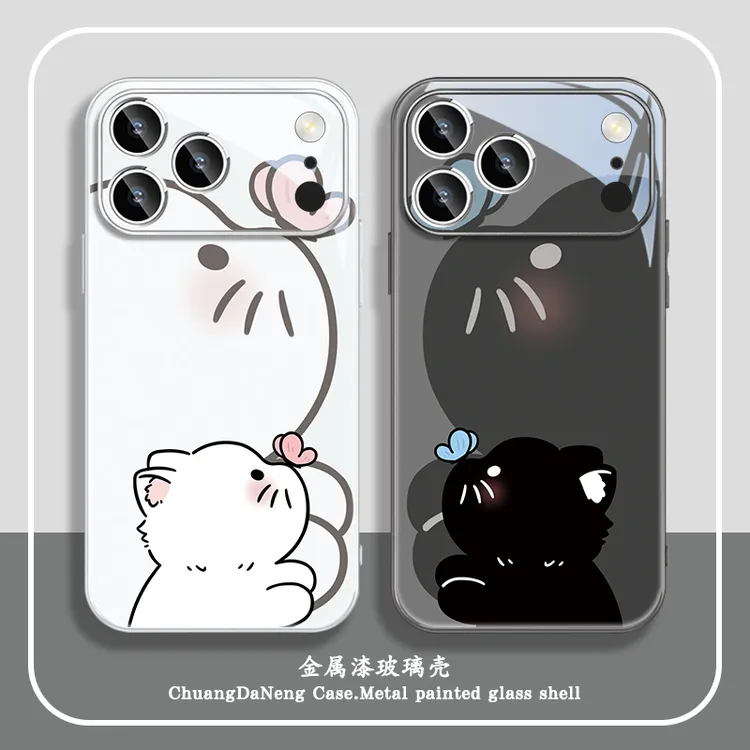 蝴蝶黑白猫咪适用苹果16手机壳iPhone17pro新款15镜头13/14全包12