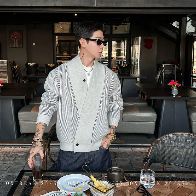 OXFREAK「老钱风 斜门襟」道袍式排扣开衫毛衣男秋冬季保暖针织衫