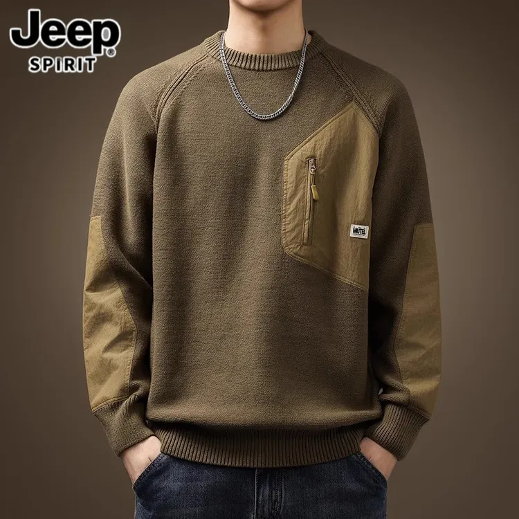 Jeep吉普重磅复古高端美式毛衣男士秋冬季潮牌加厚宽松大码针织衫