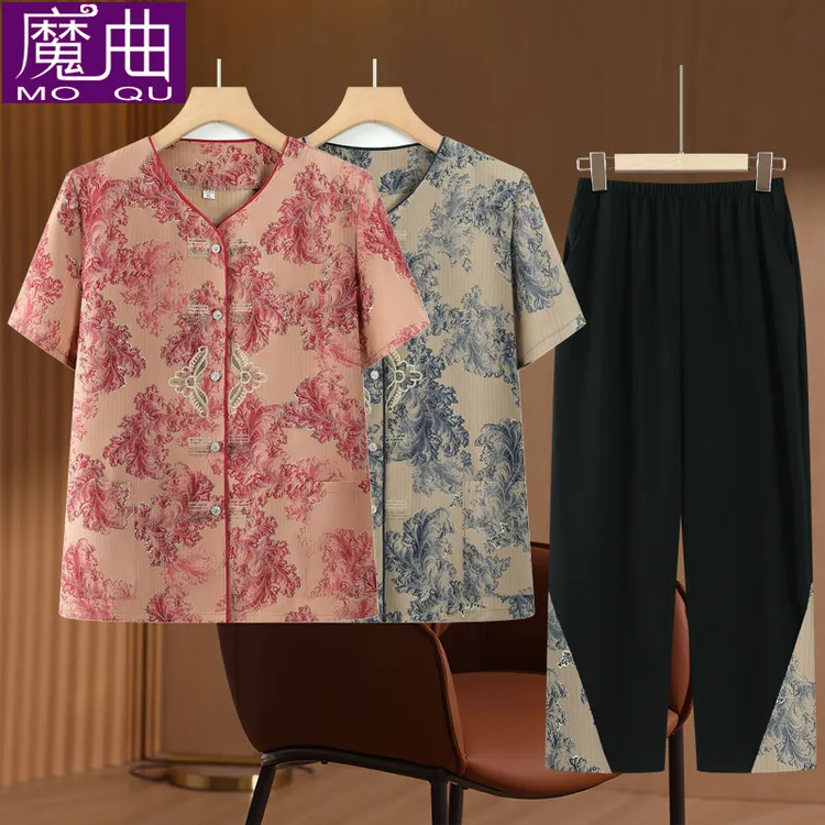 妈妈夏装短袖套装中老年人女装奶奶老人衣服外婆60岁70妈妈秋装