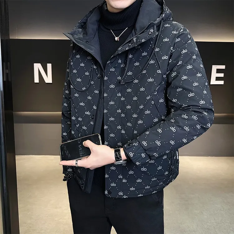 痞帅印花保暖防寒90绒男款上衣冬季新款连帽轻薄男士羽绒服外套