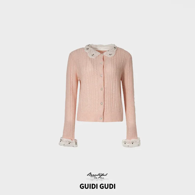 GUIDI GUDI【石头花】时尚花边条纹外套/黄加蓝