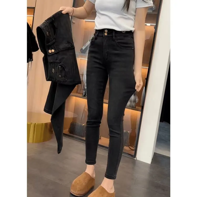 2025年秋季新款大码高腰显瘦牛仔裤子女胖mm时尚洋气九分小脚裤