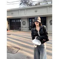 曼曼【甜酷黑骑士】翻领皮衣外套女机车夹克上衣