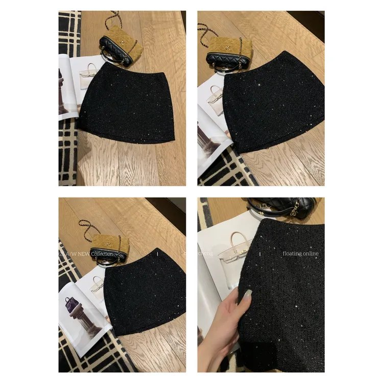 【禾呈】秋冬气质小众时尚亮闪名媛半身短裙女高腰显瘦半身裙10658