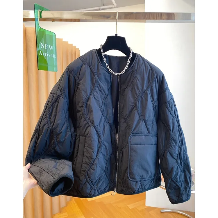 黑色轻薄棉服女短款2025新款冬季宽松休闲百搭洋气超好看夹棉外套