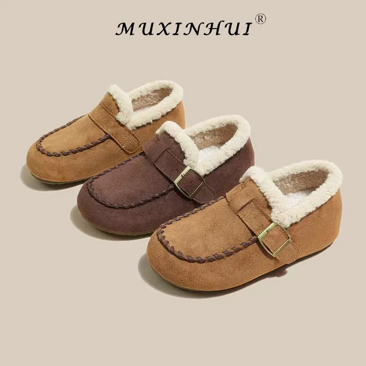 【品牌】厚底勃肯鞋女2025冬新复古百搭一脚蹬懒人鞋加绒棉鞋818-1