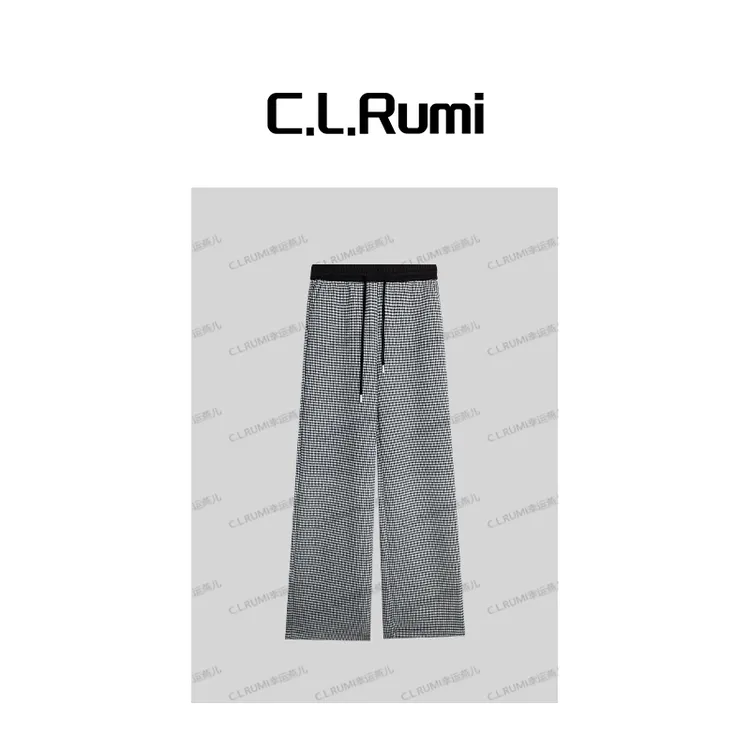 【rumi小店】”格调裤”25秋冬经典百搭宽松直筒软糯千鸟格纹裤7160kz