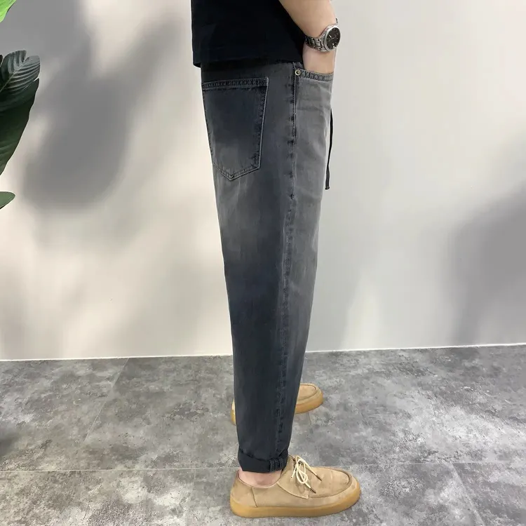 高级感纳米水洗锥形牛仔裤男宽松有型立体剪裁渐变色哈伦小脚长裤