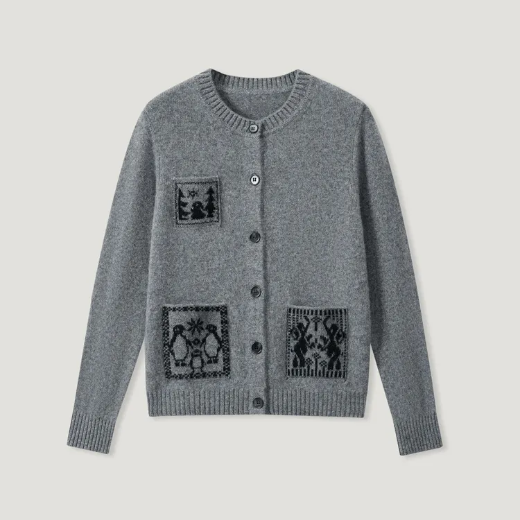 King Deer/鹿王“绒云拥暖”休闲风提花时尚羊绒衫L805588