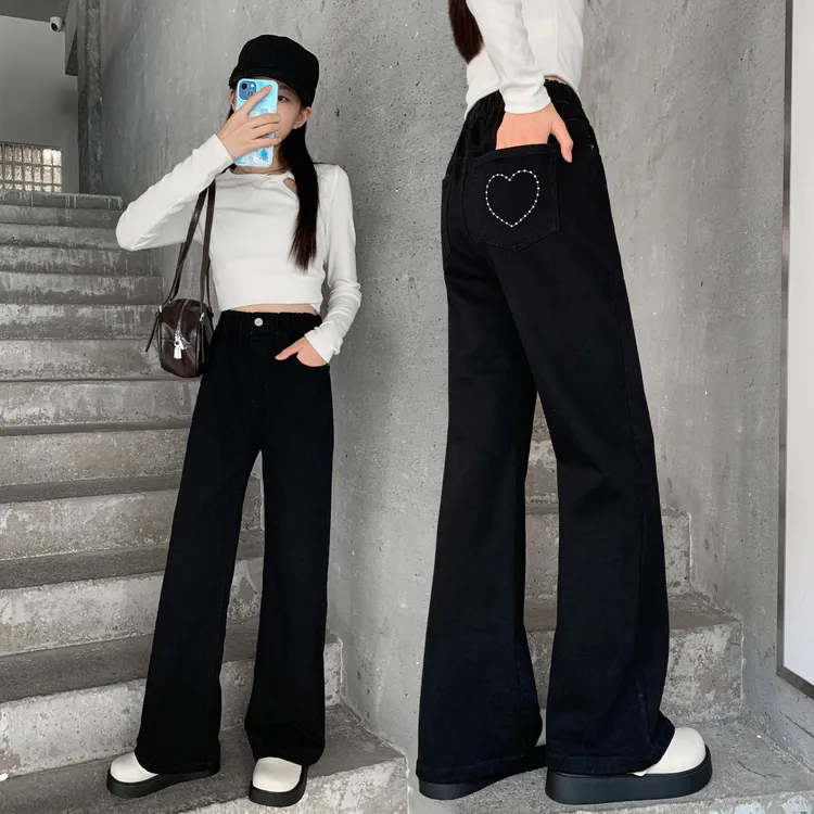 女童牛仔喇叭裤春秋中大童2025新款初中生显瘦裤子儿童秋装休闲裤