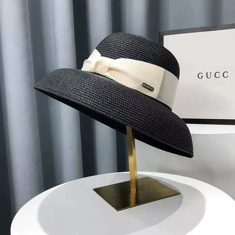 法式赫本风草帽女夏天遮脸遮阳帽防晒海边度假太阳帽