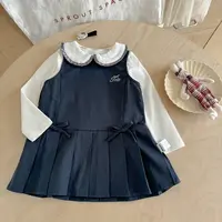 女童学院风连衣裙2025秋季新款衬衫呢子连衣裙女宝宝百搭百褶裙