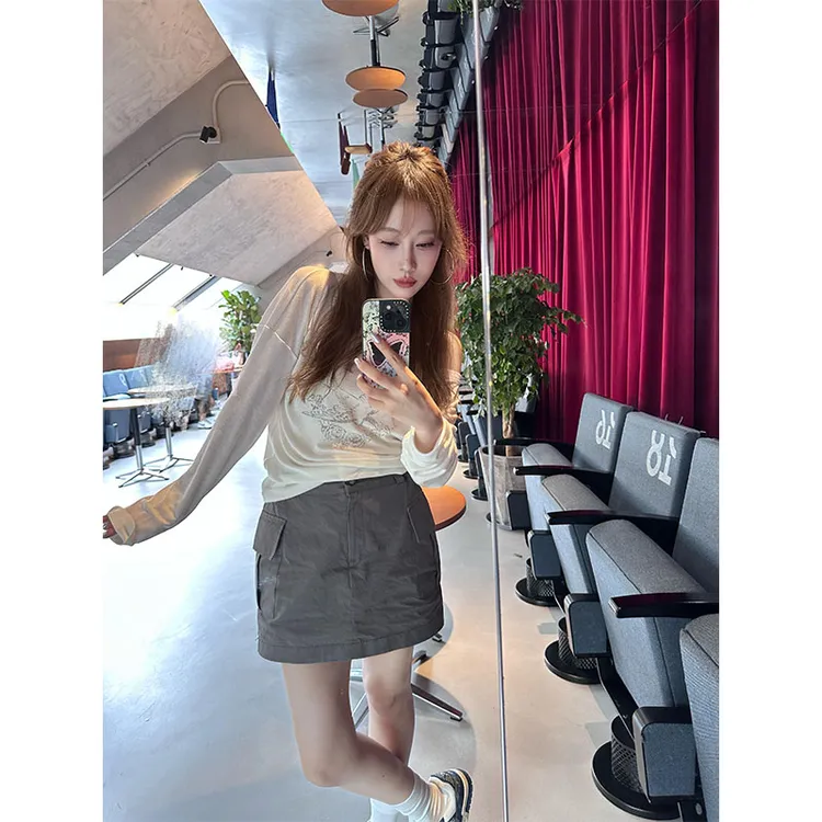 韩系设计感套装秋冬新款高级感露肩休闲百搭长袖上衣高腰半身裙女