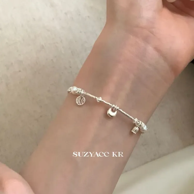 Suzyacc Kr 925银手链 925银【福字银坨】手链气质百搭手工DC0294
