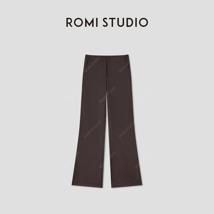 ROMI STUDIO“自我轮廓”绵羊毛混纺一字腰头微喇西装裤 RMCSXA4681