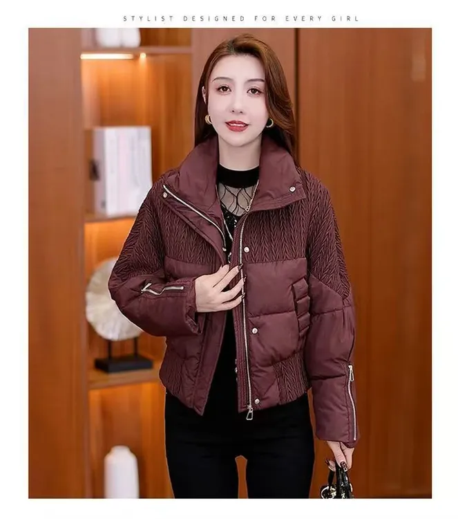 美拉德风女式加厚棉服2025新款小个子时尚百搭保暖翻领棉衣外套