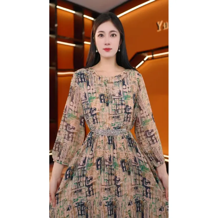 浪漫油画-2025连衣裙高贵显瘦新款夏季中年妈妈装法式中长款-俊俊