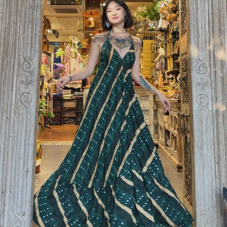 王炸度假裙｜手工印花挂脖露背裙｜度假必拍