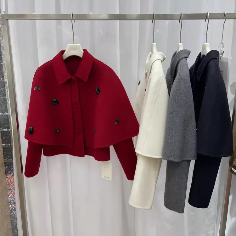 气质羊绒红色时尚双面呢秋冬韩版短款短款外套洋气毛呢呢子